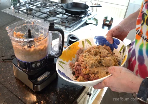 fish food recipe diy, a man making a diy food for fish